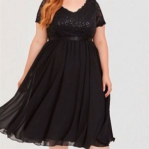 Chiffon and Sequined Lace Midi Dress